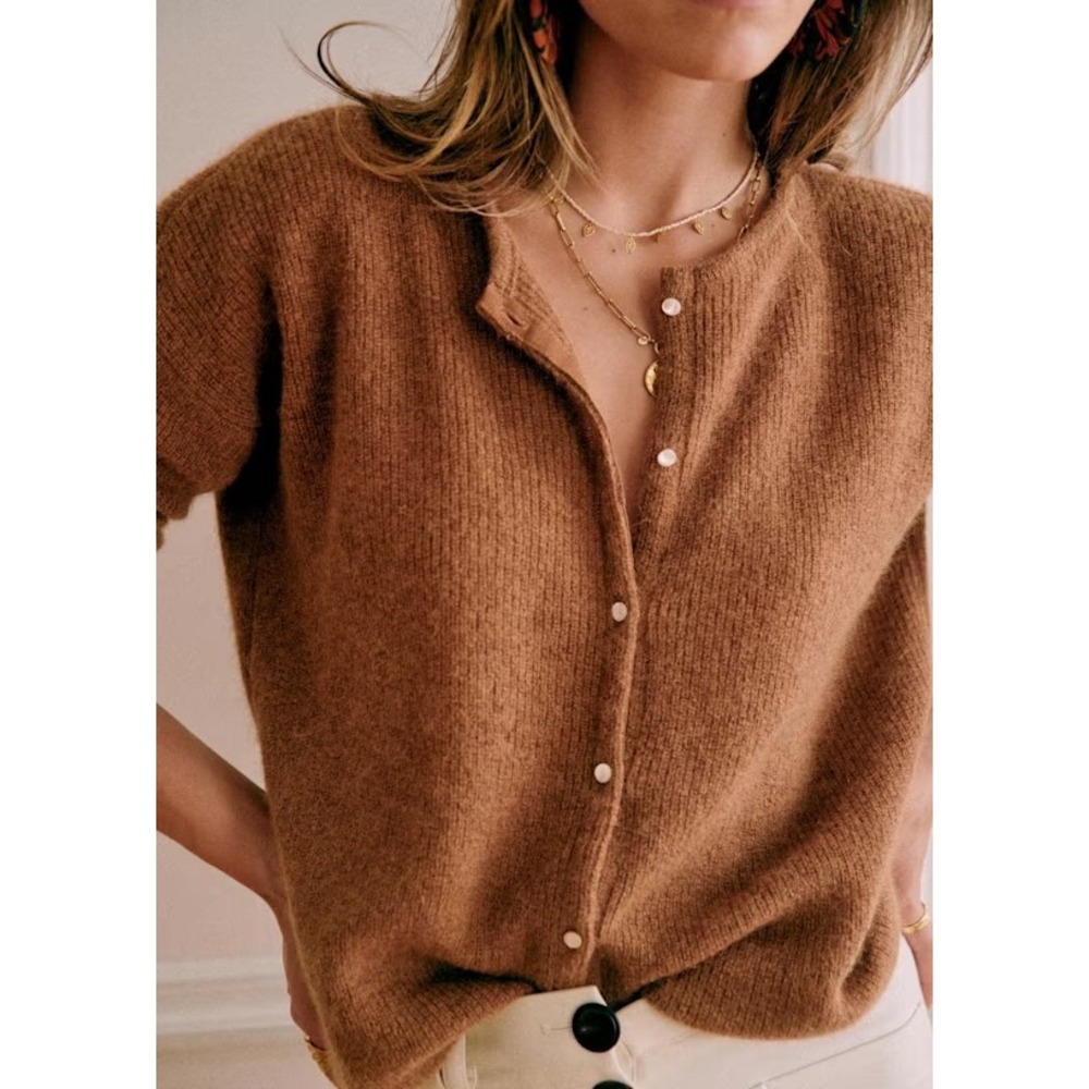 Sezane Gaspard Cardigan Women Size M Camel Brown Reversible Mohair Alpaca Knit